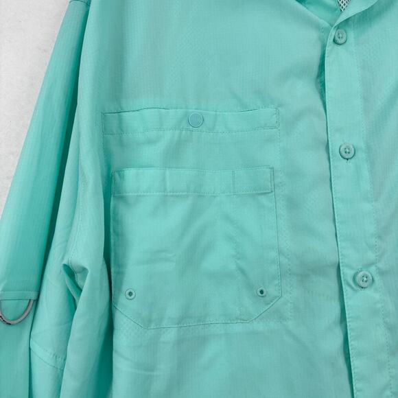 Columbia PFG Shirt Mens XL Aqua Long Sleeve Button Up Vented Fishing Omni-Shade - Picture 8 of 14